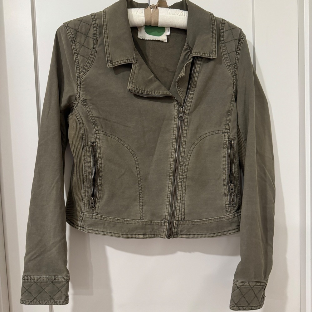 Anthropologie Olive Green Utility Moto Jacket Quilted Asymmetric Zip Womens M